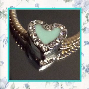 🍒BLUE BLING HEART BEAD CHARM GEM DIY SILVER BOHO